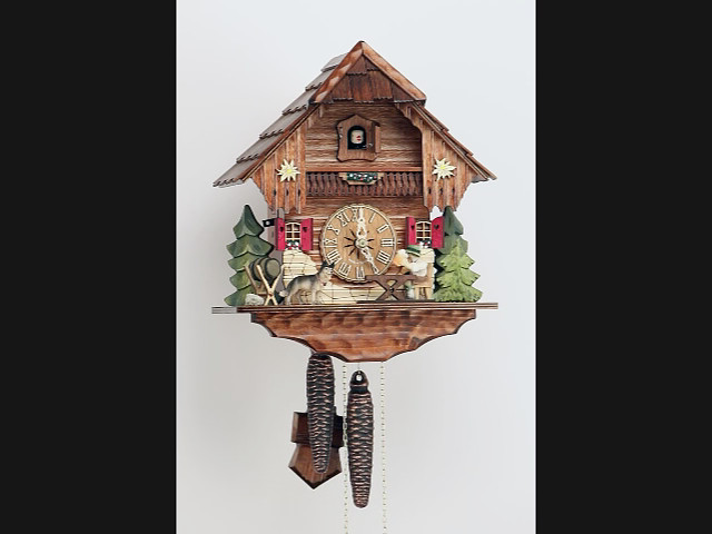 Pendule à Coucou Traditionnelle - Buveur De Bière Et Chien - Bois Sculpté - Neuve