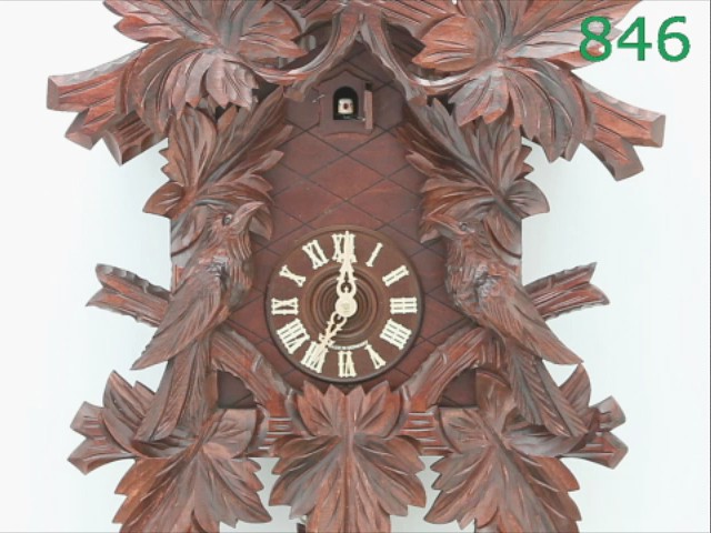 ISDD Cuckoo Clock 7 Leaves, 2 Birds, Head of a Deer KA 1613 HK
