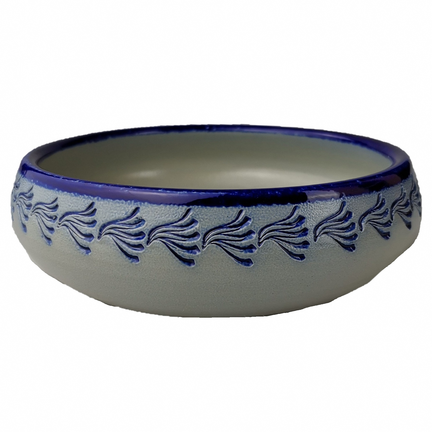 Geboorteschaal Handgemaakt Zout Geglazuurd Steengoed Grijs Met Blauw Perfecte Wereld Serviesgoed Nr Ki Gt G 21529